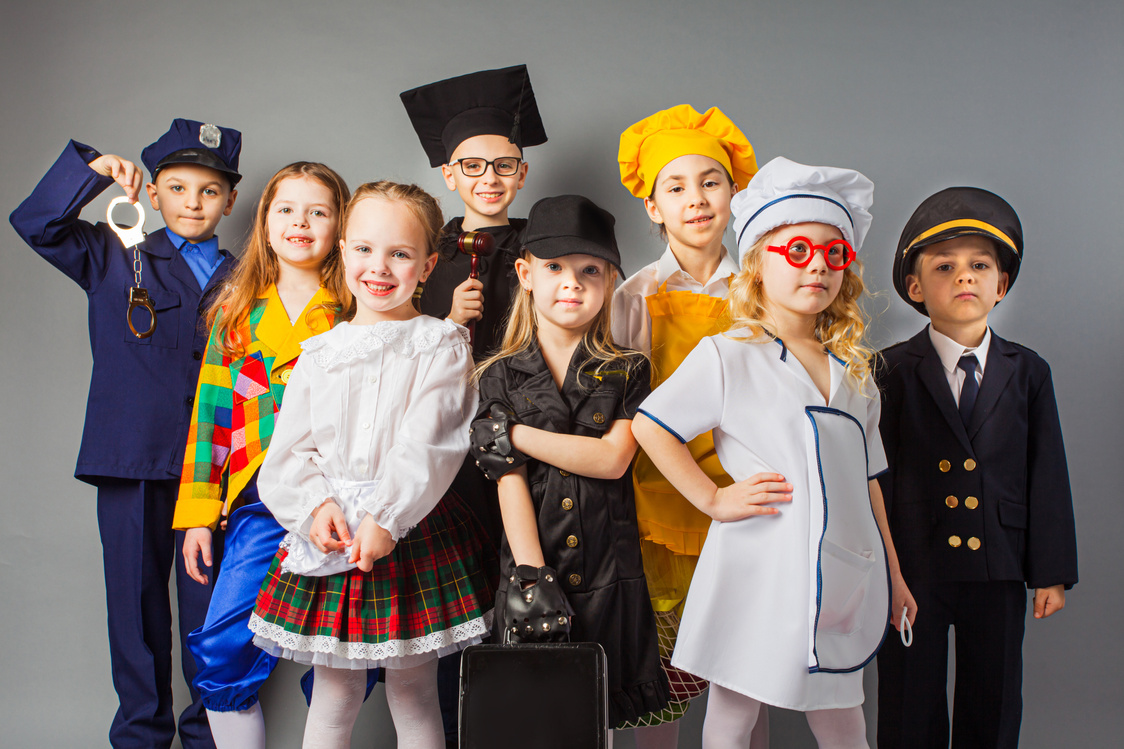 Group of School Children Dressing up as Their Professions